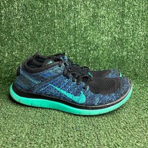 Nike Free 4.0 Flyknit Running Sneaker Black Game Royal Atomic Teal Womens Sz 7.5